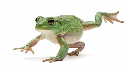A funny moment where a bullfrog scratches itself, captured with high clarity for a touch of personality.

