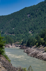 A view of the muddy Fraser River around Hell's Gate.      BC Canada
