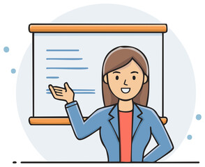 Businesswoman presenting on a whiteboard, business presentation or education concept.