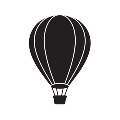 Naklejka premium Black hot air balloon with basket and white stripes transport travel