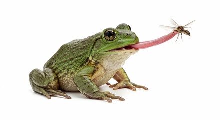 Bullfrog using its tongue to catch prey—an incredible split-second natural behavior.