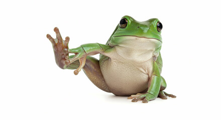 A funny moment where a bullfrog scratches itself, captured with high clarity for a touch of personality.

