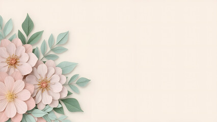 Fototapeta premium Delicate Pink Flowers and Green Leaves Arrangement.