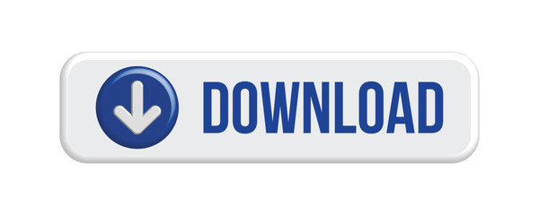3D White Download Button with Blue Arrow Icon