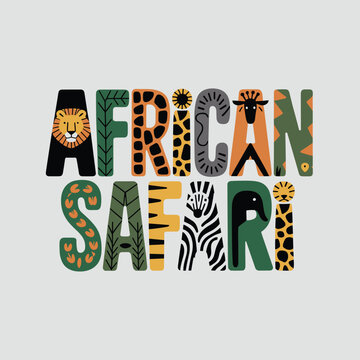 Colorful African Safari Typography with Wildlife Patterns