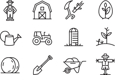 Farmer barn tractor watering can shovel scarecrow plants