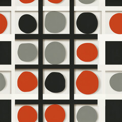 A captivating, continuous grid of abstract geometric shapes, including circles and rounded squares, in a striking monochrome palette of black, white, and beige, creating a modern optical illusion.

