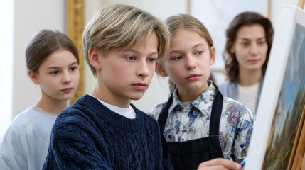 Young artists engaging in creative painting session