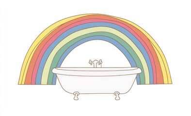 Whimsical rainbow above a vintage bathtub