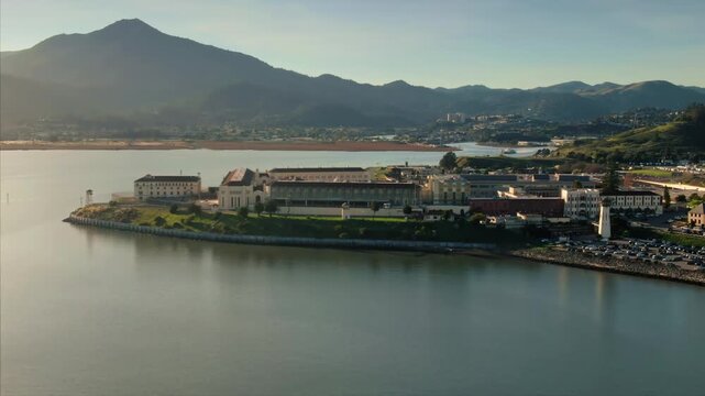 San Quentin Rehabilitation Center, a California state prison for men, sits on the bay. The prison provides housing, education, & job training.