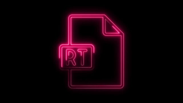Glowing pink neon R T file icon symbol isolated on black background futuristic technology digital data