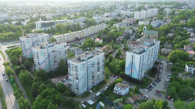 Old apartment buildings with modern facade details