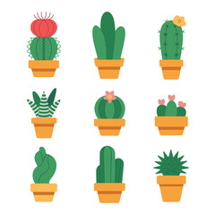 Colorful Cartoon Cactus Illustrations in Clay Pots