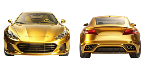 car front and back view isolated on transparent white background, clipping path