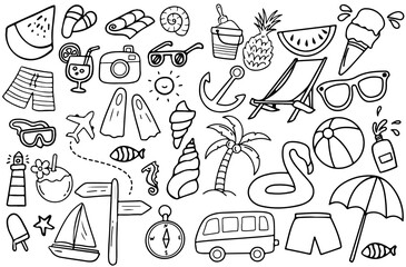Hand drawn seamless pattern of travel summer vacation transparent background