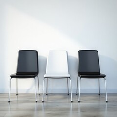 Obraz premium Three Chairs Black, White, Interior , chairs, minimalist