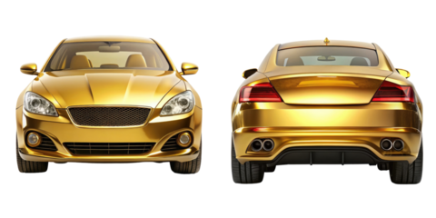 car front and back view isolated on transparent white background, clipping path