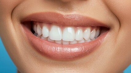 Obraz premium Teeth Whitening Foam. Closeup white teeth smile healthy lips dental ca