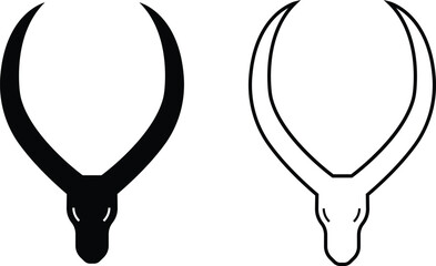 Bull head silhouette icons set flat, outline style, vector buffalo, ox skulls with horn variations, black wild animal symbol for cowboy, rodeo, tribal, Western or logo design on transparent background
