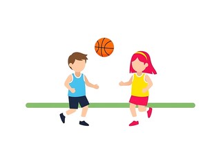 Fototapeta premium Children Playing Basketball Sport Fun Activity with a Ball Outdoor Illustration
