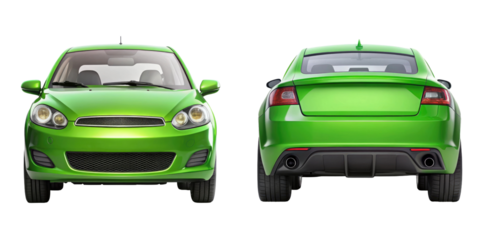 car front and back view isolated on transparent white background, clipping path