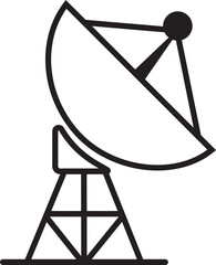 Satellite dish icon, black vector of communication antenna group in line style, radar signal transmitter receiver symbols, wireless broadcast network element isolated on transparent background.