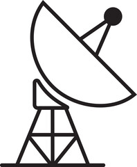 Satellite dish icon, black vector of communication antenna group in line style, radar signal transmitter receiver symbols, wireless broadcast network element isolated on transparent background.