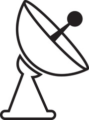 Satellite dish icon, black vector of communication antenna group in line style, radar signal transmitter receiver symbols, wireless broadcast network element isolated on transparent background.
