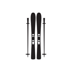 Black skis and poles icon winter