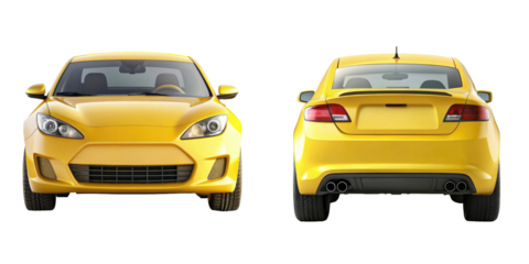 car front and back view isolated on transparent white background, clipping path