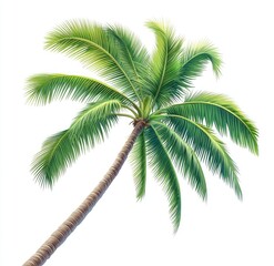Tropical palm tree illustration, vibrant green foliage, light beige trunk against a white background