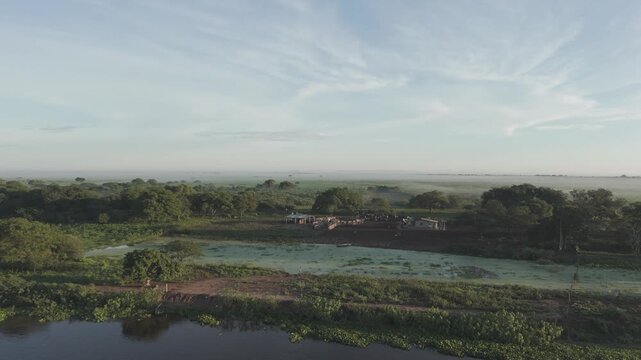 A traditional cattle farm house in the Brazilian wetlands.