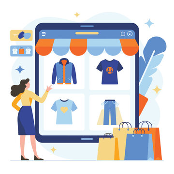 Online Shopping Illustration with Tablet and Fashion Items