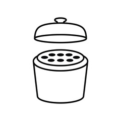 Simple line drawing of a covered container with multiple holes