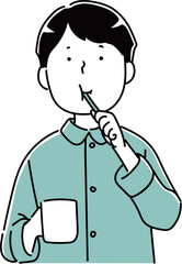 歯磨きをする男の子_単色