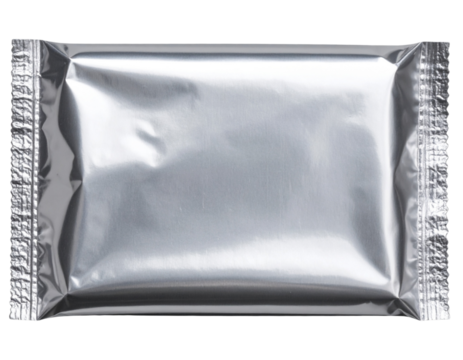 Horizontal Foil Candy Wrapper with Crimped Ends, Metallic Texture, Isolated PNG