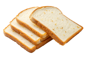 Stack of white bread slices isolated on transparent background