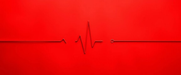 Stylized red heartbeat line on red background, symbolizing love and healthcare,   medicine,   wellness