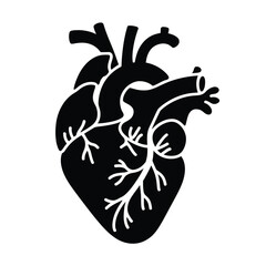 Stylized black and white anatomical heart illustration