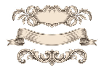 Elegant Vintage Scrollwork Banner Design Set in Grayscale