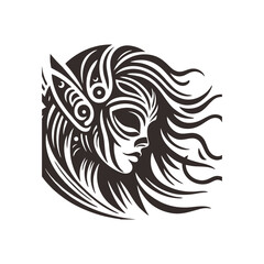 Dancer tribal masks, flowing lines and dynamic shapes