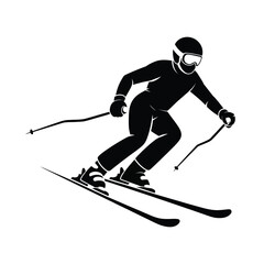 Silhouette of a skier in action on a snowy slope