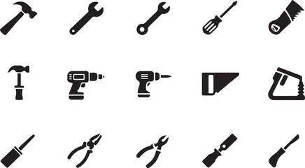 Fototapeta premium Hammer wrench drill saw pliers chisel tool set vector
