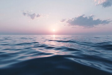 Obraz premium Serene ocean kiss lushes horizon, embracing ethereal twilight, reminiscent of World Ocean Day, coastal reflection meditation