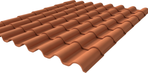 Close up view of terracotta roof tiles arranged in a repeating pattern showcasing their curved shapes and earthy tones transparent background