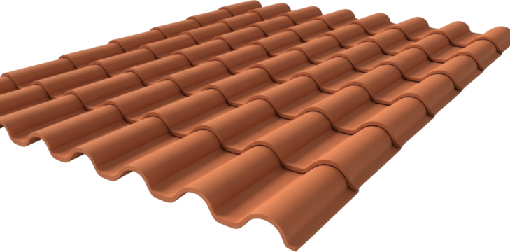 Close up view of terracotta roof tiles arranged in a repeating pattern showcasing their curved shapes and earthy tones transparent background