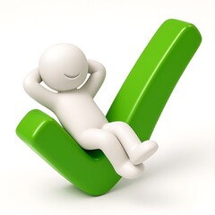 White figure relaxing on large green checkmark relaxation
