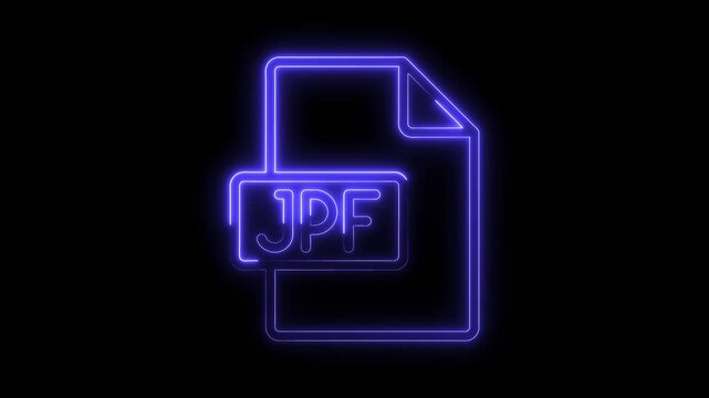 Glowing blue neon J P F file icon symbol on black background futuristic digital technology concept vibrant