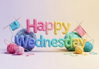Playful 3D Crochet “Happy Wednesday” with Ball of Yarn Accents