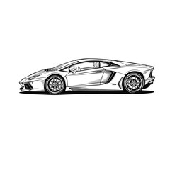 Sleek supercar illustration showcasing aerodynamic design and speed. Detailed line art of a modern exotic sports car on a white background.